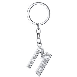 Yaomiao Initial Alphabet Keyring A-Z Letter Rhinestone Key Chain Silver Shiny Alloy Letter Key Ring for Women Men Birthday (M)
