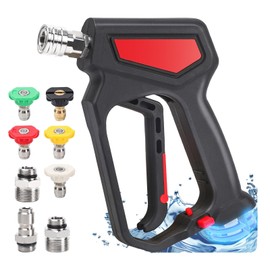 Pressure Washer Short Gun with Swivel, 5000 PSI/10.5 GPM High Power Washer Gun with 5 Nozzle Tips, 3/8'' Quick Connect and M22-14mm and M22-15 mm Fitting