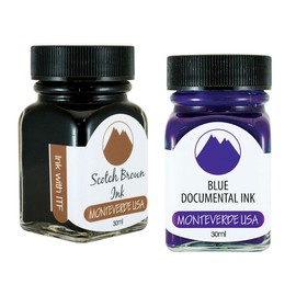 Monteverde 60ml Core Fountain Pen Ink Bottle (30ml Scotch Brown Ink Bottle G309SB, 30ml Blue Documental Ink Bottle G309DU)