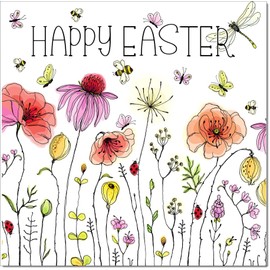 doodlecards Easter Card Happy Easter Wildflowers Square Size with Plain Envelope