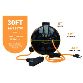 Ultra Explorer 30 Ft Retractable Extension Cord Reel, 3 Outlets 16/3 Gauge Retractable Power Cord, 10A Circuit Breaker, Wall or Ceiling Mountable for Garage, Workshop, UL Listed, Orange