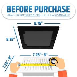 Powerful Magnetic Vent Covers (2-Pack) That Will Never Fall Off (Upgraded Design) - for Sealing Floor/Wall/Ceiling Registers of Width 7.25" to 8", Length 7.25" to 8" | Vent Not Included | White