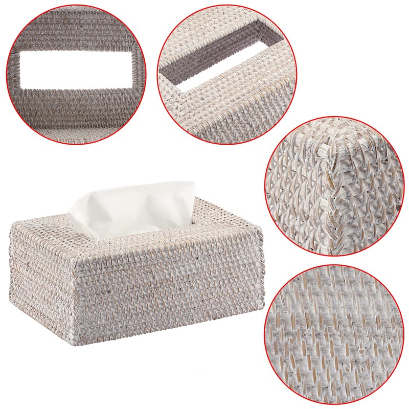 IGNPION Rattan Rectangular Tissue Cover Holder Decoration Tissue Organizer Box