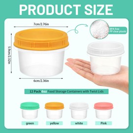 ISUSSER 12 Pack Freezer Containers with Screw On Lids, 6oz Stackable Reusable Food Storage Container, Airtight Plastic Storage Containers with Twist Top Lids for Food Sauce Jello Soup