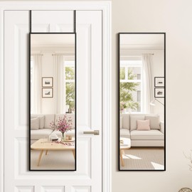 Kosmonia 48x14 Inch Full Length Door Mirror - Over The Door Hanging Mirror, No Drill Installation, Perfect for Bedroom & Closet, Sturdy Hanging Door Mirror