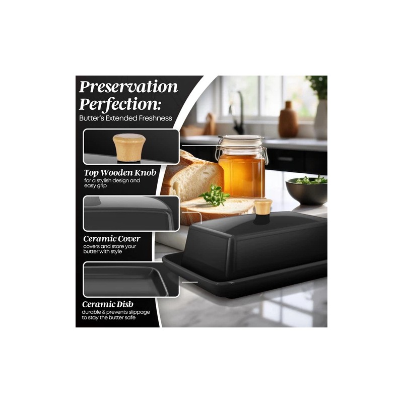 Ceramic Black Butter Dish and Lid Cover Butter Storage and