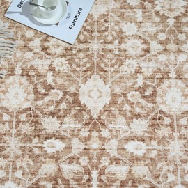 jinchan Area Rug 6x9 Washable Floral Oriental Carpet Accent Indoor Floor Cover Non Slip Living Room Mat Distressed Vintage Rug Soft Retro Carpet for Bedroom Dining Room Kitchen Decor Taupe