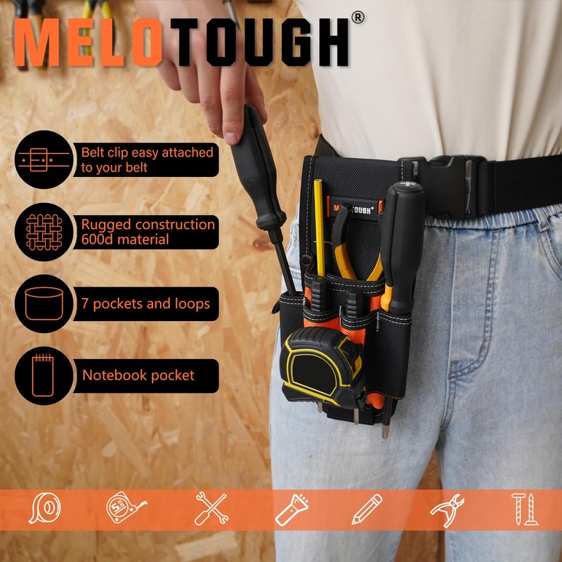 MELOTOUGH 7-Pocket Technician Pouch-Small Pocket Tool Belt Pouch with Belt