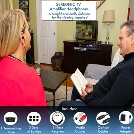 SEREONIC TV Headphones Wireless for Seniors - Comfortable TV Earbuds for Clear Audio - Smart RF Technology with 100ft Range Transmission