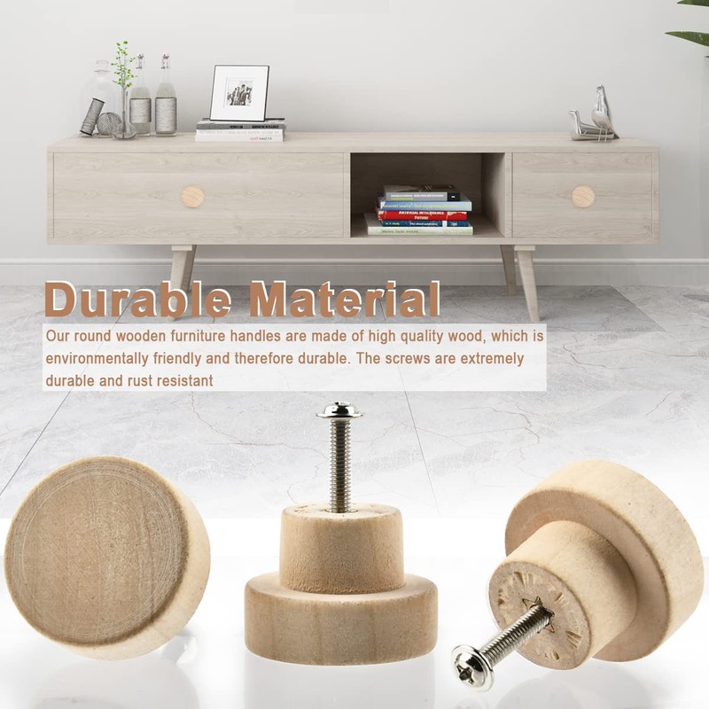 Wooden Drawer Knobs Cabinet Round Flat 12PCS Wooden Drawer Handles