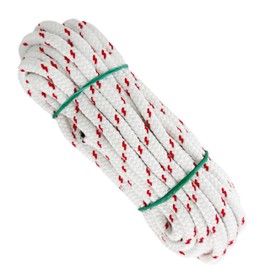 Rope Mat Polyester Yarn, 8 mm x 10 m, for DIY, Awnings, Camping, Banners. White with Red