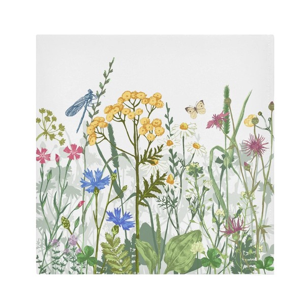 Qilmy Wildflower Cloth Napkins Set of 4, Reusable Washable Polyester