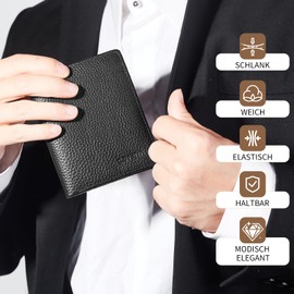 ZingZaak Slim Minimalist Men's Wallet - Premium Litchi-grain Leather, Multiple Compartments, Horizontal & Vertical Options, Ideal Gift for Father, Boyfriend (Vertical, balck)