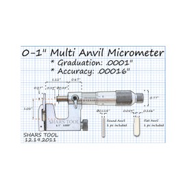 Shars 0-1" Multi Anvil Micrometer .0001" Graduation 303-2304 P)