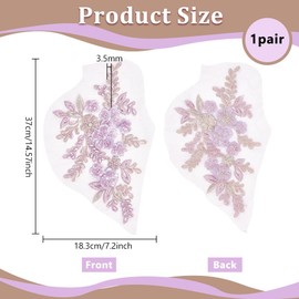 NBEADS 1 Pair 3D Flower Lace Applique, Lilac Flower Beaded Sequins Patch Sew on Embroidered Applique for Wedding Dress DIY Patch Clothing Accessories, 7.2x14.6inch