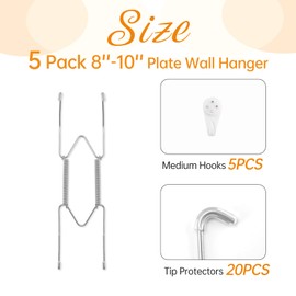 Plate Hangers for Wall for 8-10 inch, 5 Pack, Silver