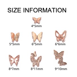 SILPECWEE Butterfly Nail Charms 3d Nail Art Charms Butterfly for Nails Design Charms for Nails Alloy Nail Jewelry Nail Decoration for Nail Art Accessories(Rose Gold/70pcs)