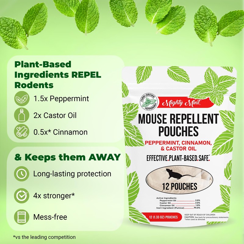 Mighty Mint Rodent Repellent Pouches – Peppermint, Castor Oil &