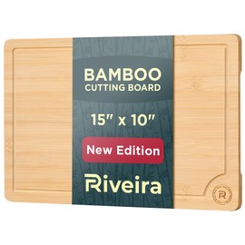 Riveira Wood Cutting Board – Gourmet Bamboo Grandeur: 15 x 10 Inches Wooden Cutting Boards For Kitchen – Natural Cutting Boards For Kitchen – Innovative Juice Grooves Non Toxic Cutting Board