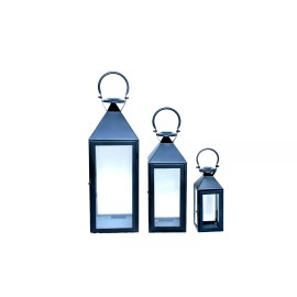 AMERICAN MANTLE Stainless Steel Candle Lantern Set Black SKU# LSBL01/3 - Set of 3 Pieces