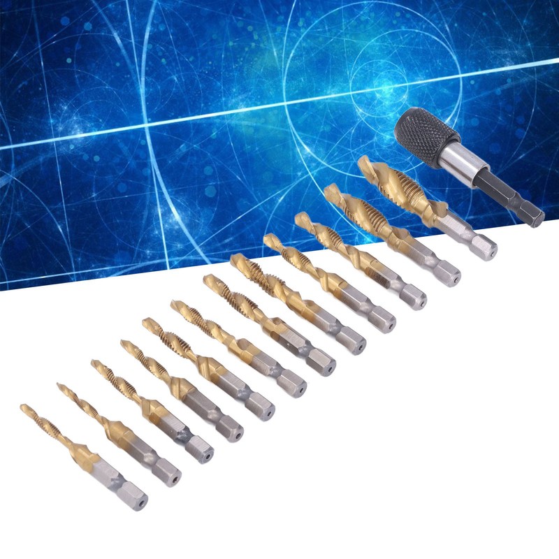 13Pcs/Set Combination Drill Tap High Speed Steel Titanium Plated Hex