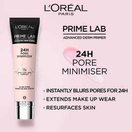 L'Oréal Paris Pore Minimizer Primer, Basis für ein langanhaltendes Make-up, sofort kaschierte Unebenheiten und optisch getarnte Poren, Bis zu 24h Halt, Prime Lab Advanced Derm Primer, 30 ml
