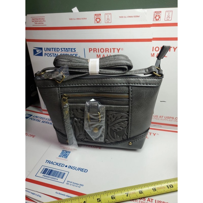 B.O.C. Born Concept Purse Tote Handbag CHARCOAL Filigree Embossed Pockets