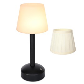 Mr.White Rechargeable Cordless Table Lamp with Fabric Lampshade & Adjustable Poles, 5200mAh Battery Operated Portable Table Light for Patio Restaurant Kitchen Dining (Black)