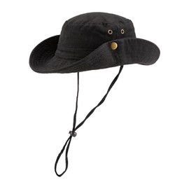 Cotton Boonie Hat,Packable Bucket Hat with Strings,Outdoor Travel Beach Sun Hat Fishing Hiking Safari Hat for Women Men (Black)