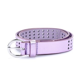Peppercorn Kids Young Girls Shiny Mettalic Stars Perforated Leather Belt (Size 4-7Y, Purple)
