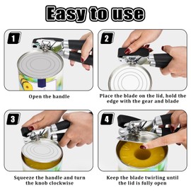 Stainless Steel Manual Tin Openers, Tin Openers Can Opener, 3-in-1 with Non-Slip Handle Can Openers Perfect Kitchen Tool, Professional Ergonomic Heavy Duty Safety Manual Can Opener