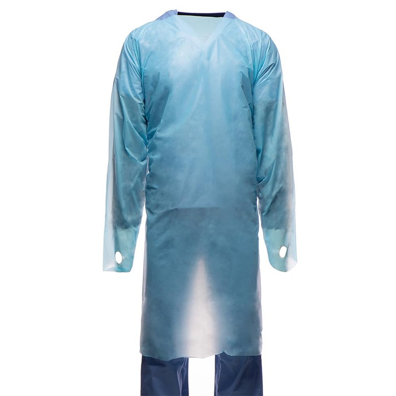 75 Pcs Tronex X-Large Blue Disposable Gowns Fluid-Impervious Thumb Hooks
