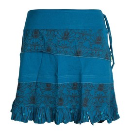 Vishes - Alternative Clothing - Women's Patchwork Ruffle Skirt - Wide Stretchy Waistband and Pockets, turquoise