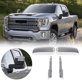 Tow Mirror Caps Replacement for Chevy Silverado GMC Sierra 2020 2021 2022 2023 2024 2500HD 3500HD Chrome Driver Side Door Mirror Housing Lower+Upper Cover 84468905 84468911