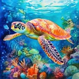 Fabric Panel 8"x8" Sea Turtle 100% Cotton Quilting Sewing Square AM2011