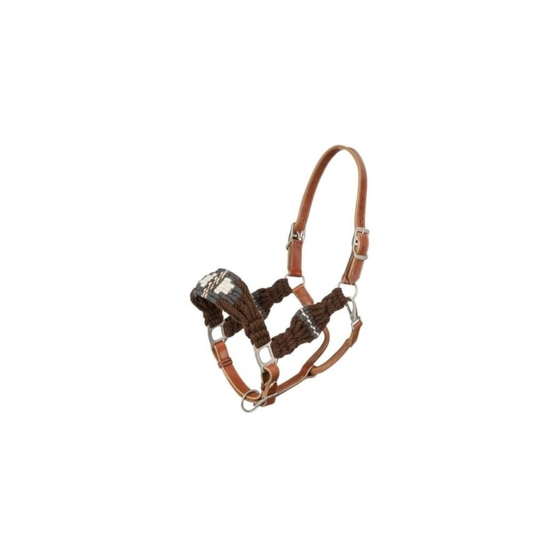 Tough 1 Wool String Leather Halter Brown/Grey/CRM