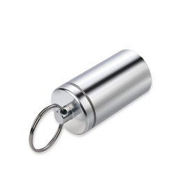 FULLGUEEN Portable Pill Holder Keychain,Aluminium Alloy Waterproof Pill Boxes Container for Purse Pocket,Small Daily Pill Case for Outdoor Travel Camping-Silver