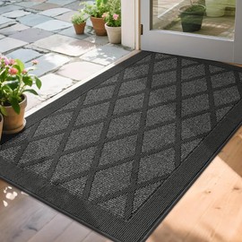 COSY HOMEER Non-Slip Door Mat 36"x60", Entryway Rugs Low Profile Absorbent Dirt Trapper Doormat for Front Entrance, Washable Polypropylene Entry Mat (Dark Grey)
