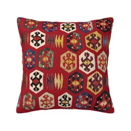 Mut Antique Turkish Mersin Kilim Print Throw Pillow Cover Ethnic Geometric Chaotic Plush Pillow Case 18x18 Inch DecorativeThrow Pillowcase Decorative Cushion Cover Sofa Home