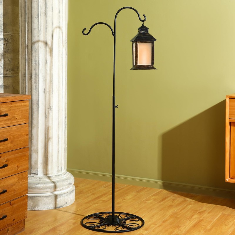 Blulu 34-55 Inch Adjustable Black Iron Shepherd Hook with Base