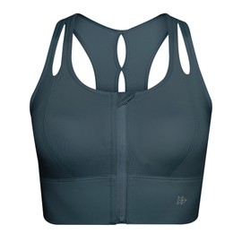 Yvette Sports Bra Hollow-Out Racer Back Strong Hold Large Breasts with Front Closure, darkblue, M size, sizes