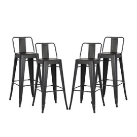 AC Pacific Modern Industrial Metal Bar Stools with Stylish Low Back, Matte Finish and Rubber Leg Caps, Lightweight Kitchen Counter Chairs Set of 4, Contemporary Accent, 30" Seat, Matte Black