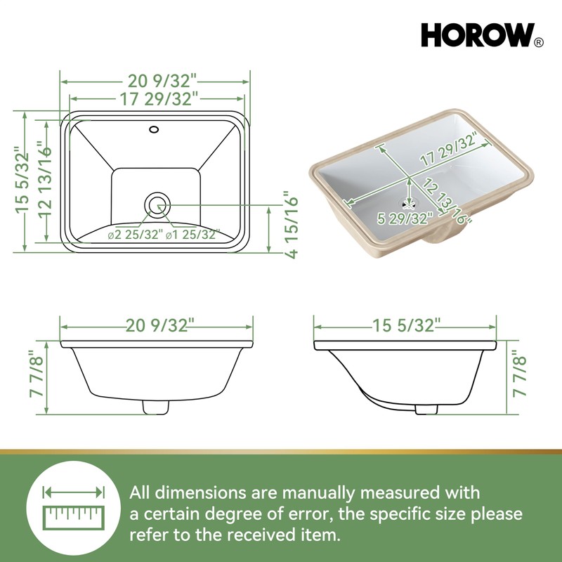 HOROW Undermount Bathroom Sink, 23.6" x 15.5" Rectangle Bathroom Sink