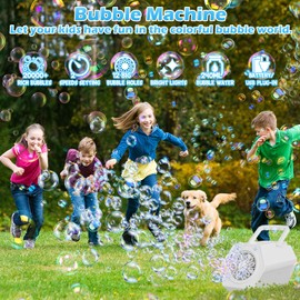 Babuloo Bubble Machine, Automatic Bubble Blower Machine 15000+ Bubbles Per Minute Big Bubble for Kids Toddlers, 2 Speeds Portable Bubble Maker Toys with 240ml Solution for Outdoor Party Wedding