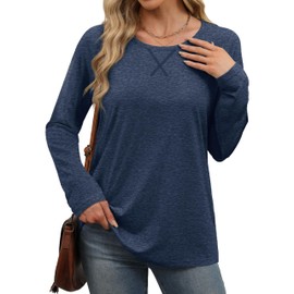 XIEERDUO Womens Long Sleeve T Shirts Fall Fashion Classic Crewneck T Shirts Soft Blue M