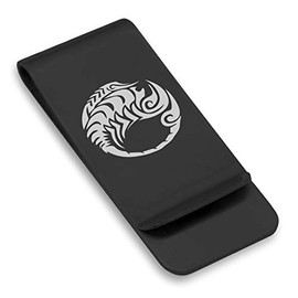 Comfort Zone Studios Stainless Steel Tribal Scorpio Zodiac (Scorpion) Classic Slim Money Clip Credit Card Holder, Black
