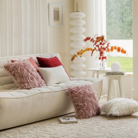 Home Brilliant Plush Deluxe Mongolian Faux Fur Suede Accent Throw Pillow Cover Sheepskin Rectangular Accent Cushion Cover for Bed, 12 x 20 Inches, White