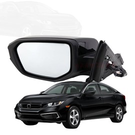 Black Left Driver Side Mirror Replacement For Honda Civic LX SE Sport 2016-2021 -Power Mirror Manual Folding Non-Heat Matchl Black Left Side Door Mirror#76258-TBA-A02ZA HO1320283(3Pins)