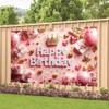 Pink Happy Birthday Backdrop Banner Pink Gold Photography Background for