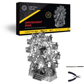Metal-TIME Amusement Ride Ferris Wheel Model Metal Model Kit, 3D Puzzle Building Craft for Adults and Kids, Collectible Figure, DIY Stainless Steel Construction with Tool Box, 63 Pieces